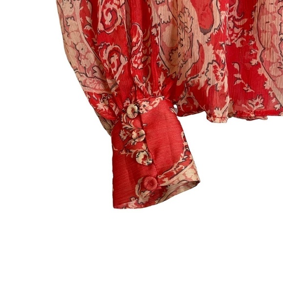 ZARA NWT Sheer Paisley Print Boho Peasant Style Wide Sleeve Button Cuff Crop Top - Picture 6 of 15